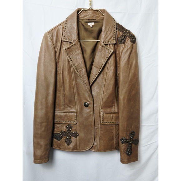 Reba Jackets & Blazers - Reba Leather Jacket Blazer Studded Brown Women's size Large Western